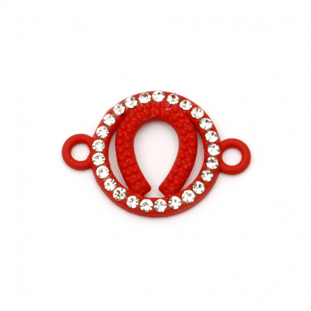 Circle metal connecting element with horseshoe in the center and crystals around 23x16x3 mm hole 1.5 mm red - 2 pieces