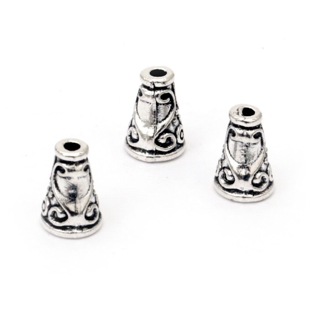 Bead metal hat 10x8 mm hole 2 mm color old silver -10 pieces
