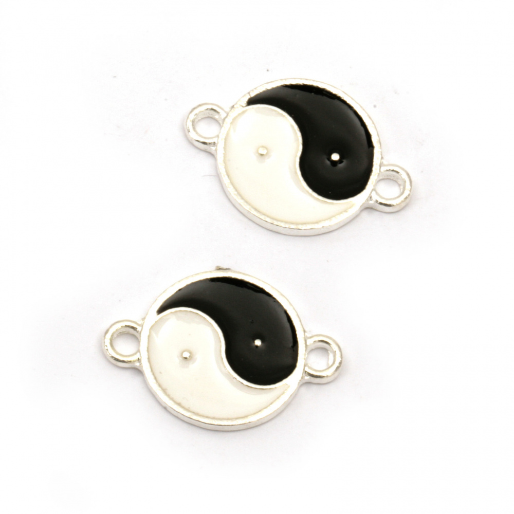 Fastener metal with  yin yang sign 21x14x2 mm hole 2 mm color silver - 5 pieces