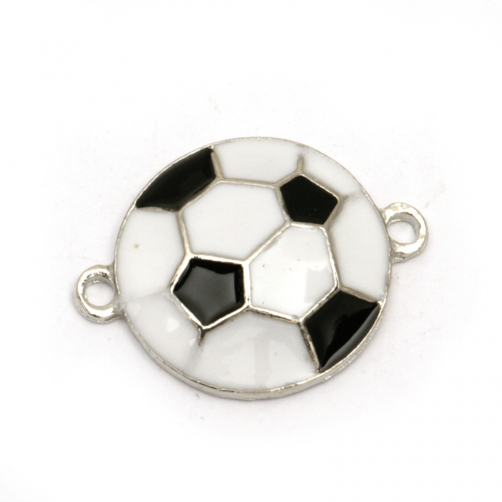 Fastener metal soccer ball white and black 24x18x4 mm hole 2 mm color silver - 2 pieces