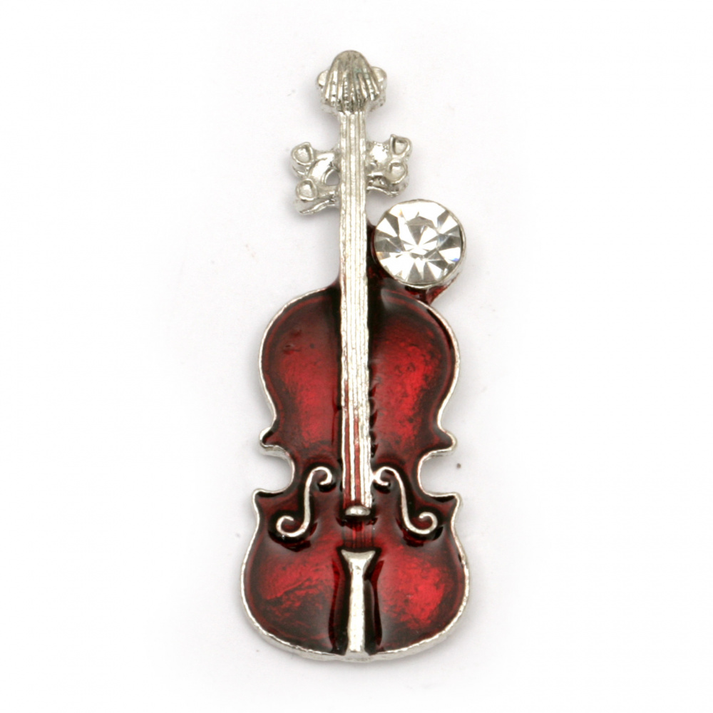Metal figurine with crystals red violin 36x13x4 color silver - 5 pieces