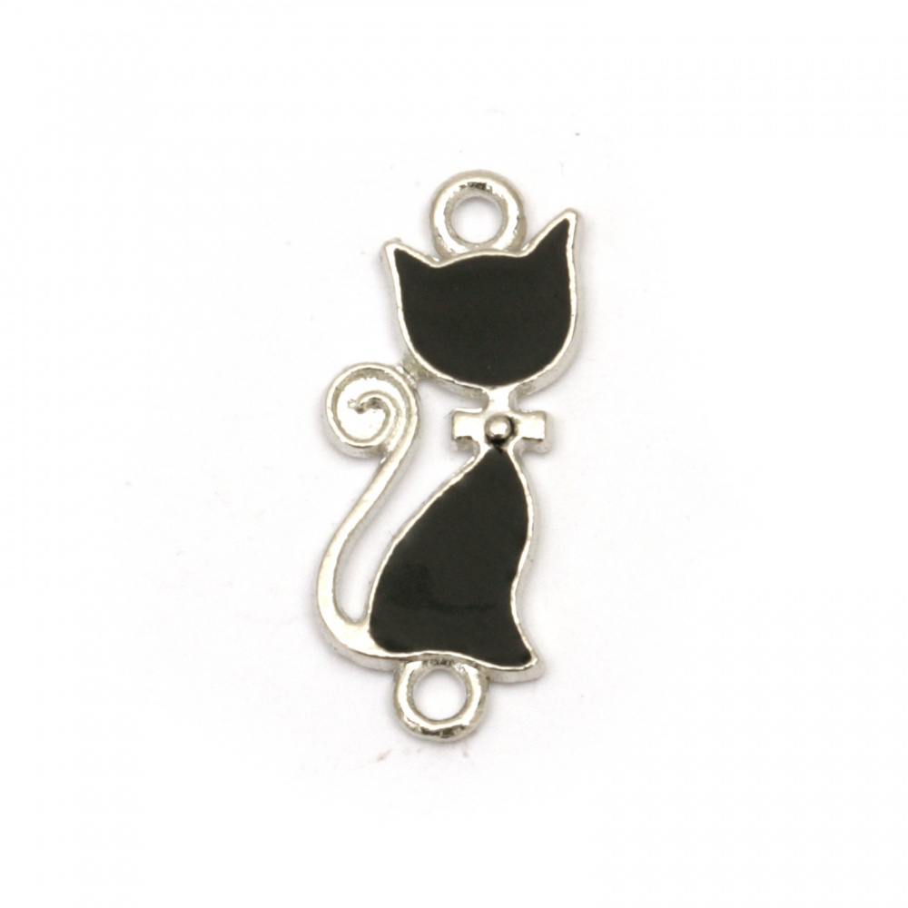 Black kitten connecting element, metal   22x9.5x1.5 mm hole 2 mm color silver -5 pieces