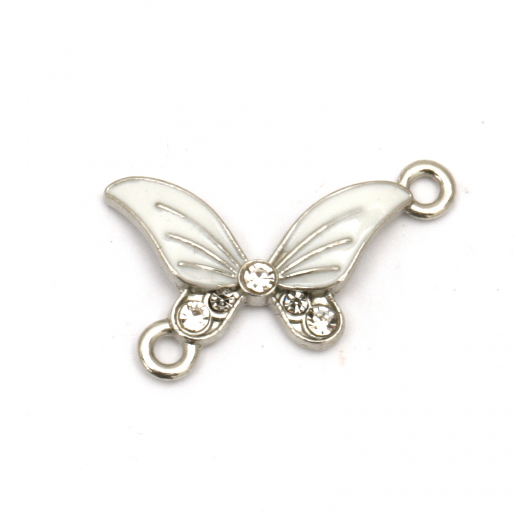 Delicate connecting metal element with crystals, white butterfly 25x19x3 mm hole 2 mm color silver - 5 pieces