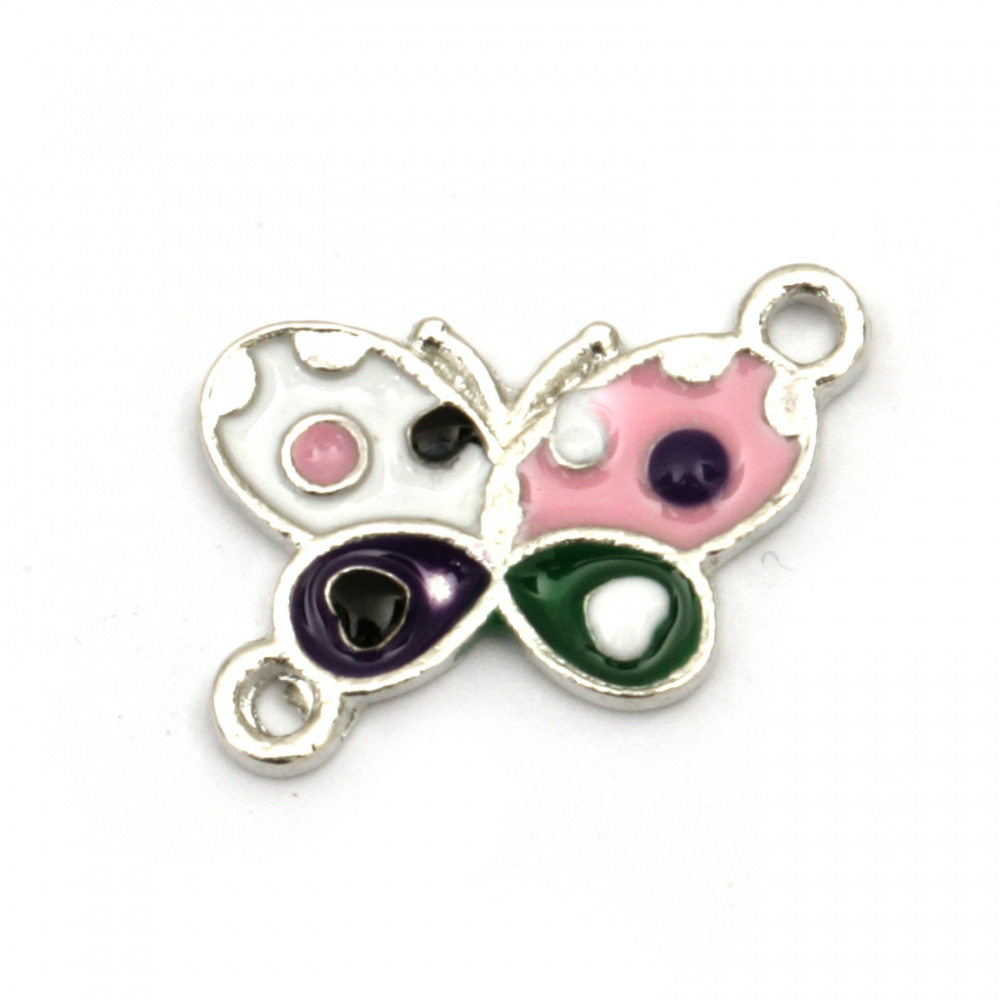 Colored butterfly connecting element, metal 19x14x1.5 mm hole 2 mm color silver - 2 pieces