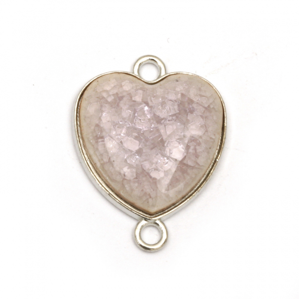 Connecting metal element pink heart with cracked effect 24x18x4 mm hole 2 mm color silver - 2 pieces