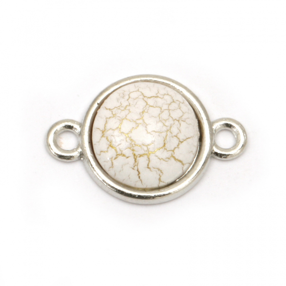 Round connecting element, metal circle white with gold thread 19x13x4 mm hole 2 mm color silver - 5 pieces