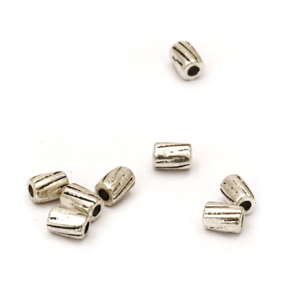 Metal Bead  cylinder 3x4 mm hole 1 mm color old silver -50 pieces