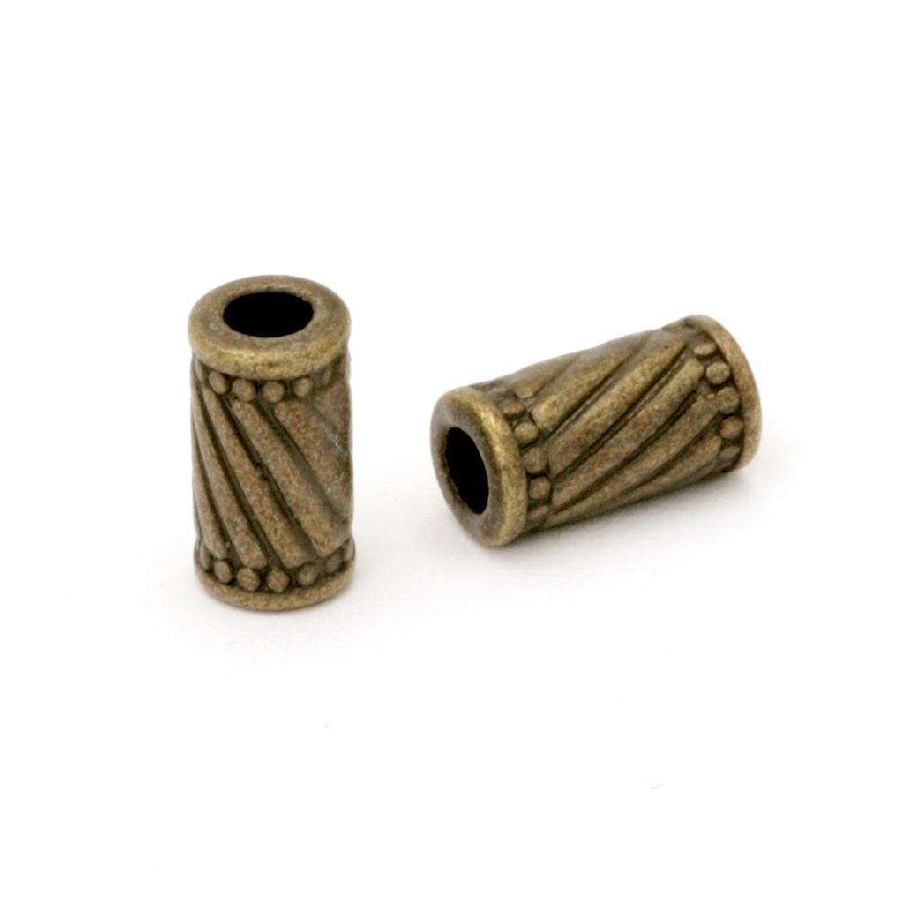 Margele metalica cilindru  6x11 mm gaură 3 mm culoare bronz antic -10 bucăți