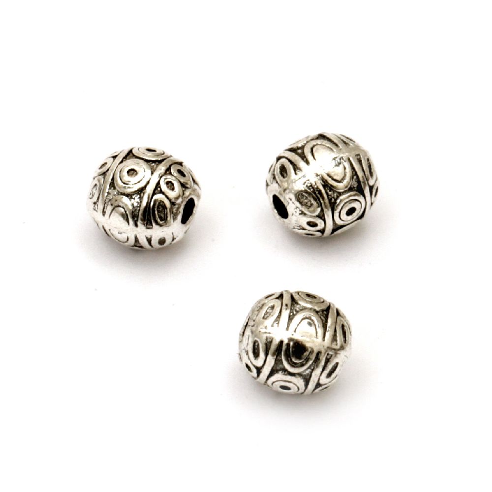 Metal ball 6.5x6.5 mm hole 2 mm color old silver -10 pieces