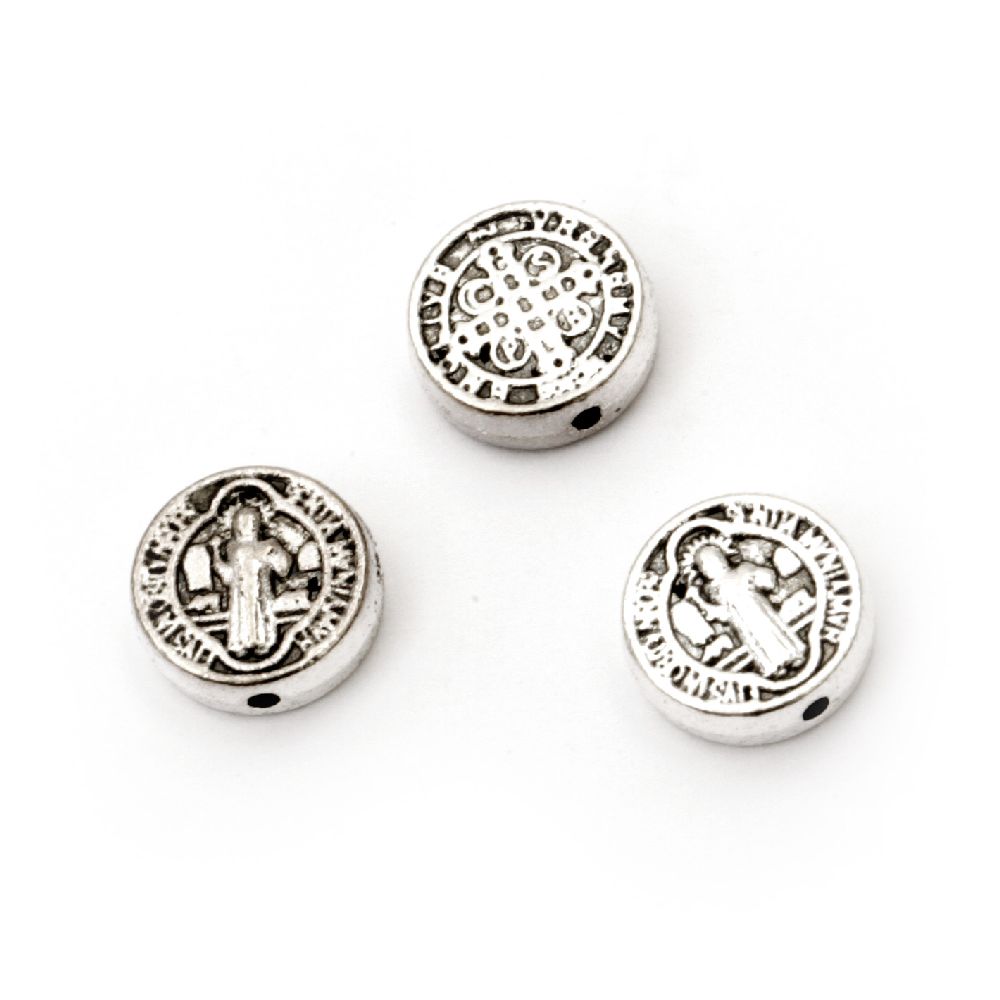 Metal bead  coin 9.5x3 mm hole 1.5 mm color silver -10 pieces