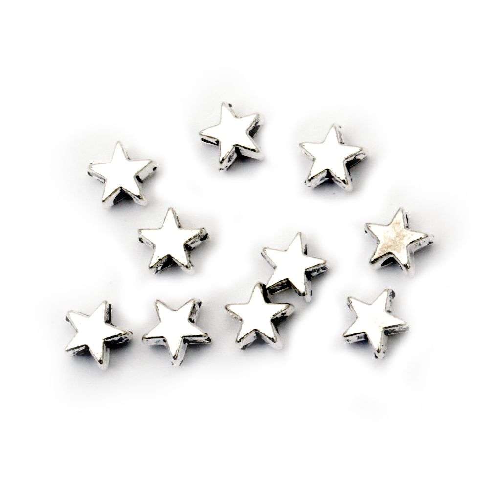 Metal Star Bead for CRAFT Jewelry Designs, 6x3 mm, Hole: 1.5 mm, Silver -20 pieces