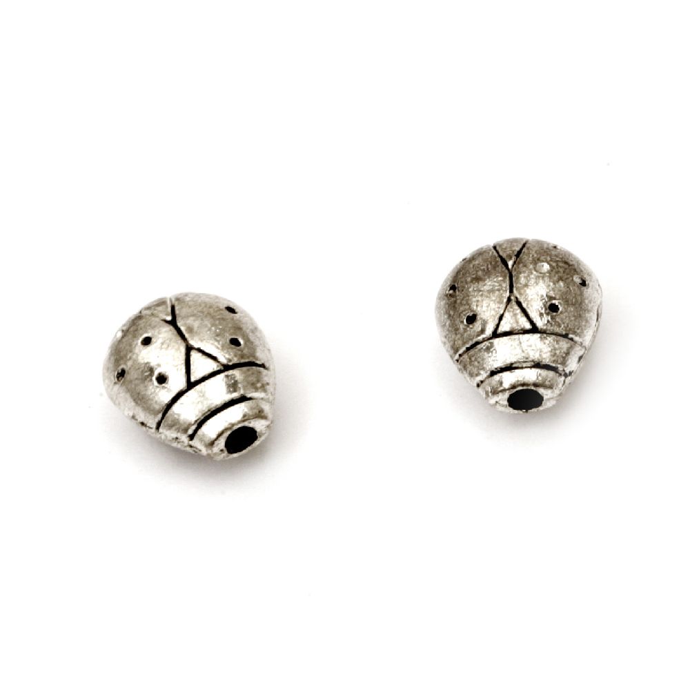 Metal bead ladybug 11x10x6 mm hole 1.5 mm color silver - 5 pieces