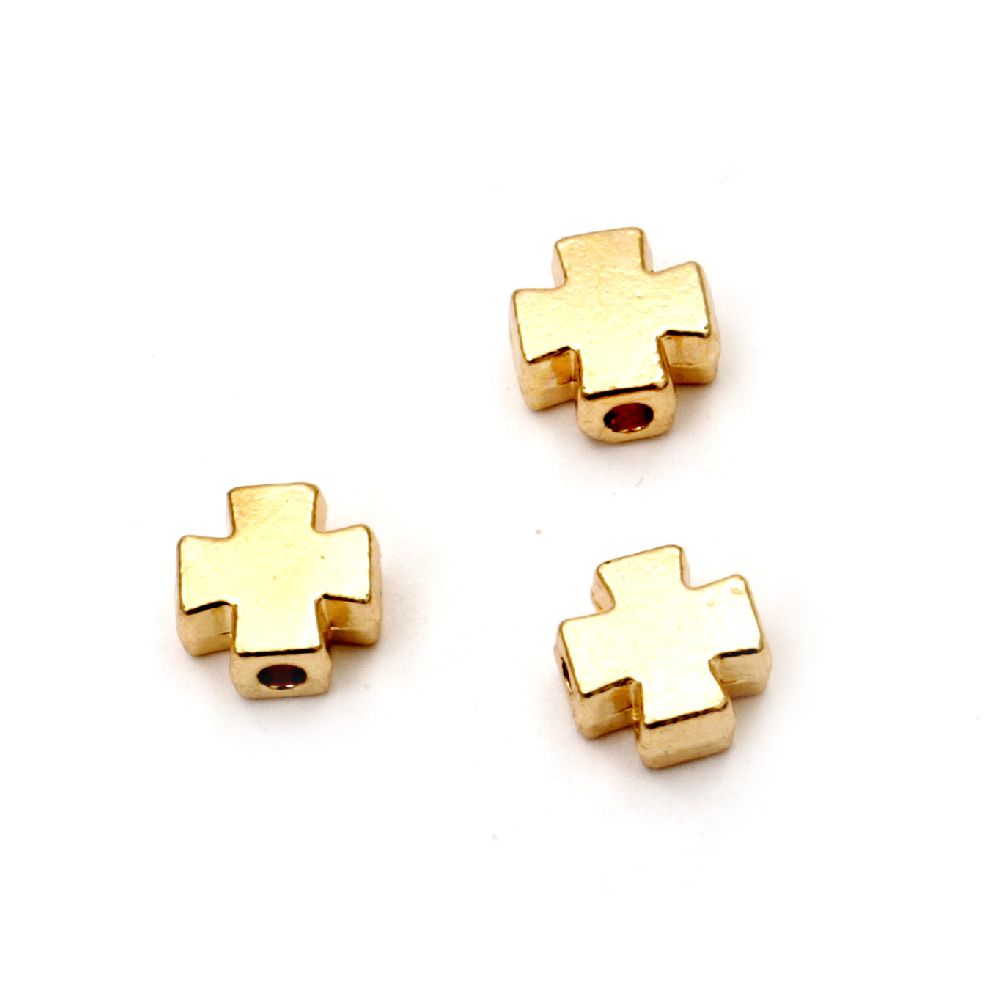 Metal bead cross 7.5x7.5x4 mm hole 2 mm gold color -10 pieces