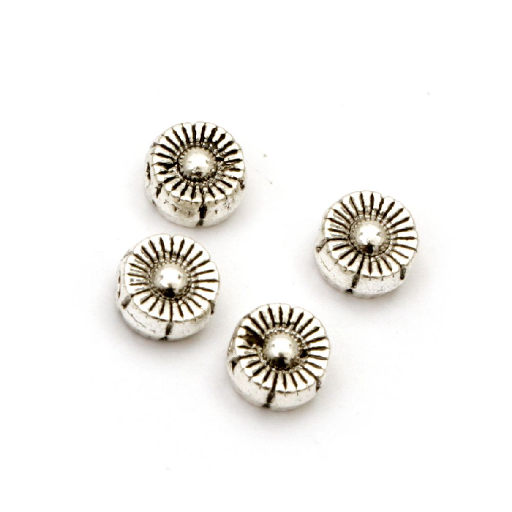 Metal bead flower 6x3.5 mm hole 1.5 mm color old silver -20 pieces