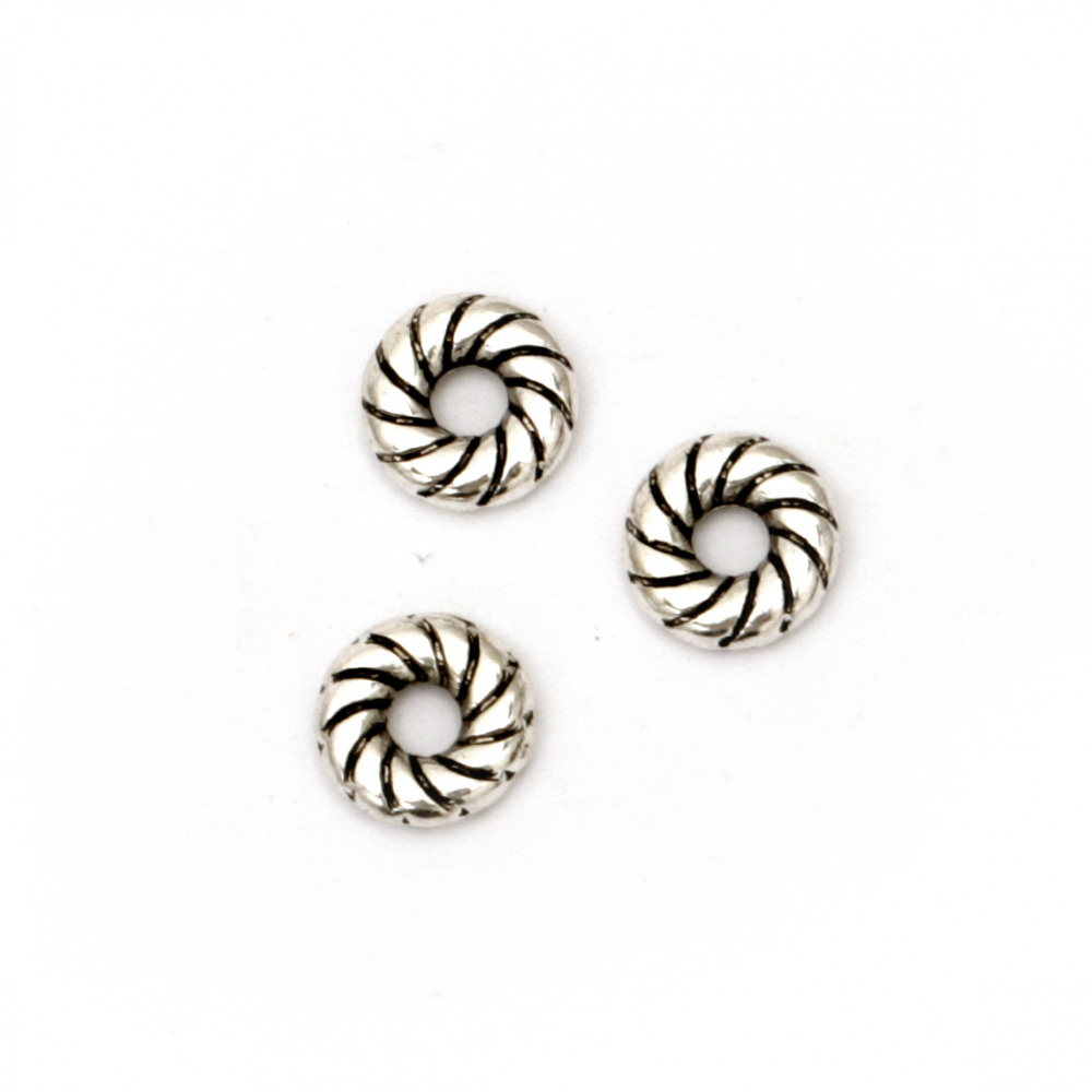 Metal bead circle 8x2 mm hole 3 mm color old silver -20 pieces
