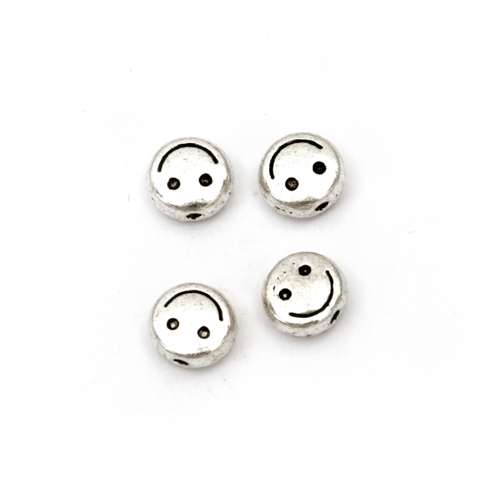 Metal bead smile 6x3 mm hole 1 mm color silver -20 pieces