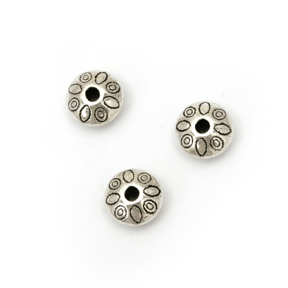Metal bead disc 9x6 mm hole 1.5 mm color old silver -10 pieces