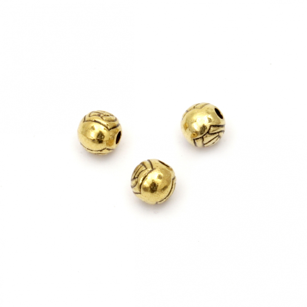 Metal bead ball 6 mm hole 2 mm color old gold -20 pieces