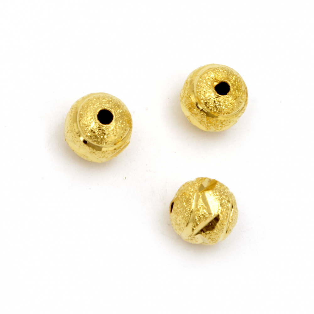 Metal ball with relief 8 mm hole 1.5 mm gold color -5 pieces