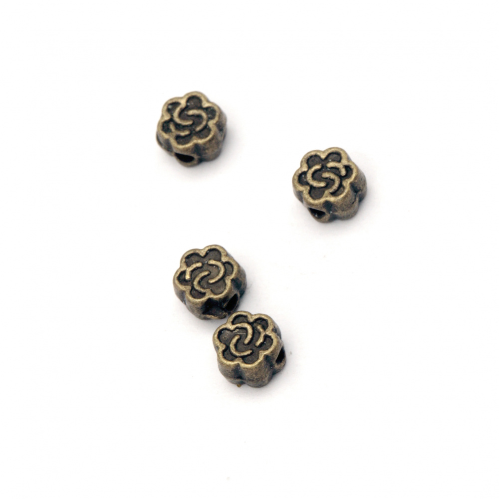 Metal bead flower 5x3 mm hole 1 mm color antique bronze -50 pieces