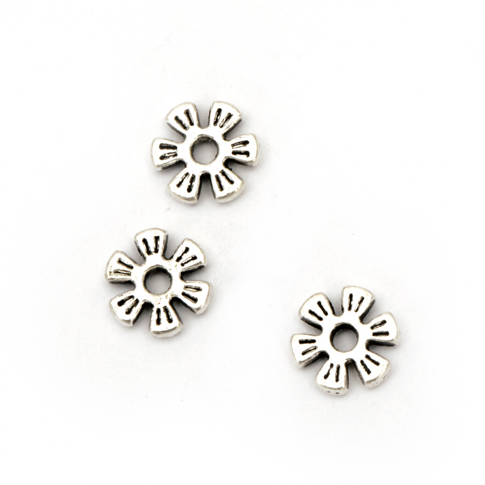Metal bead flower 8x8 mm hole 2 mm color old silver -30 pieces