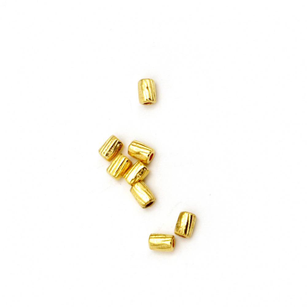 Margele metalica cilindru  3x4 mm gaură 1 mm culoare auriu -50 bucăți