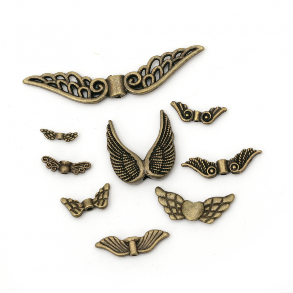 Metal bead wings ASSORTED 12.5 ~ 78x6 ~ 51x1 ~ 5.5mm hole 1.5 ~ 6x3.5 NF antique bronze -20 grams