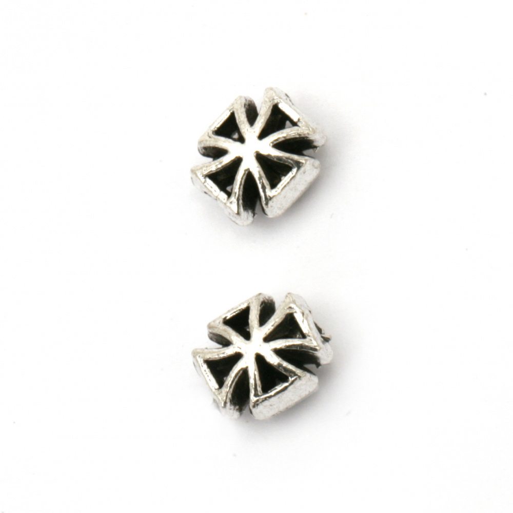 Metal bead cross 6.5x7.5x5 mm hole 2 mm color old silver -10 pieces
