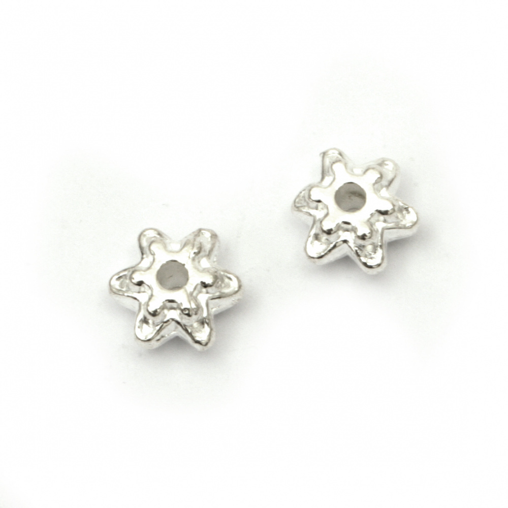 Metal bead star 8x8 mm hole 2 mm color white -10 pieces