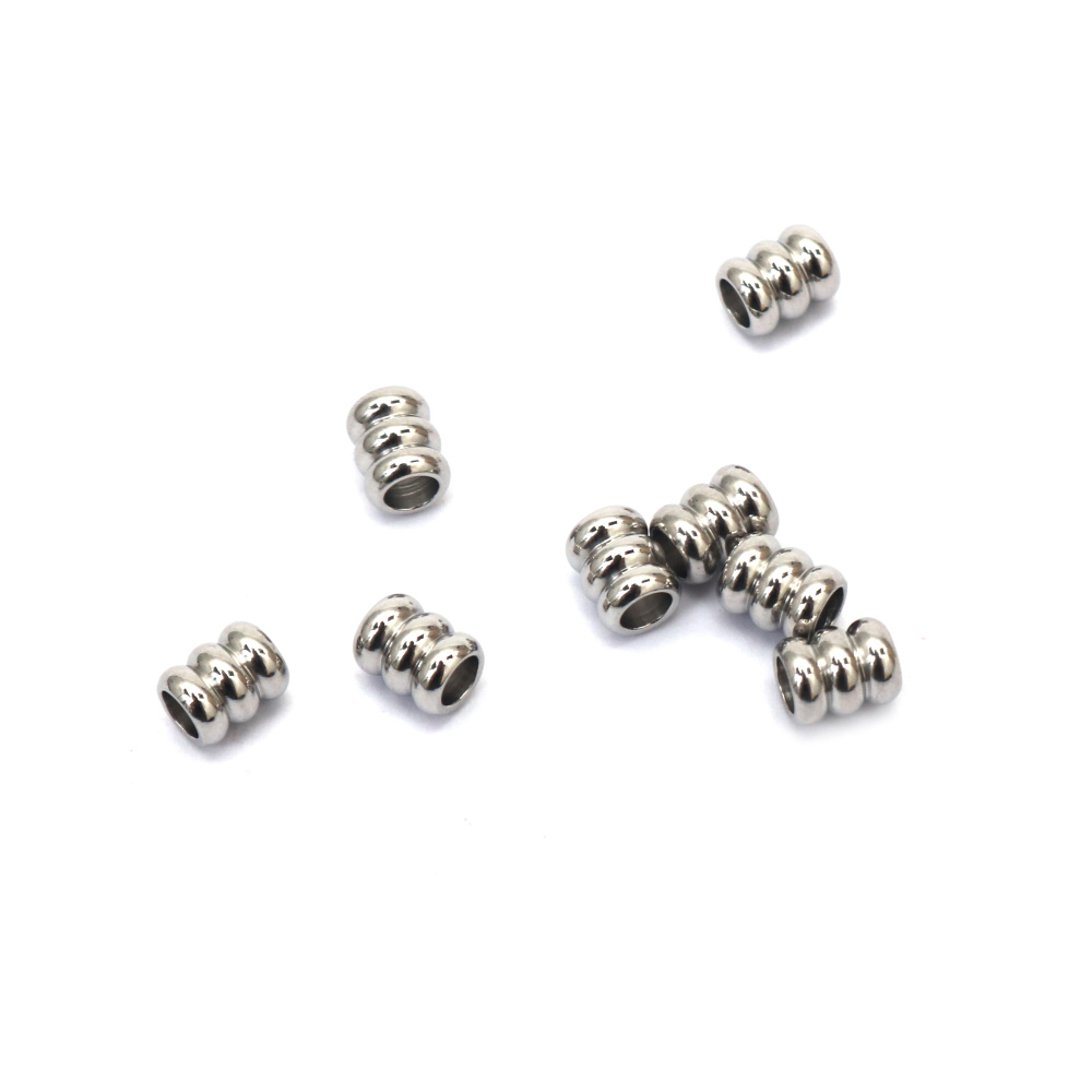 Steel Bead, Cylinder, 6x5 mm, Hole 3 mm, Color Silver - 10 Pieces