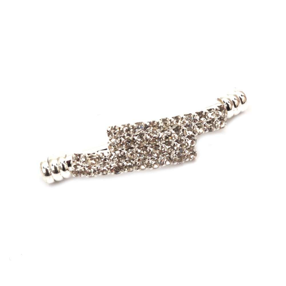 Metal Tube Bead with Crystals /  46x6 mm, Hole: 4 mm / Silver