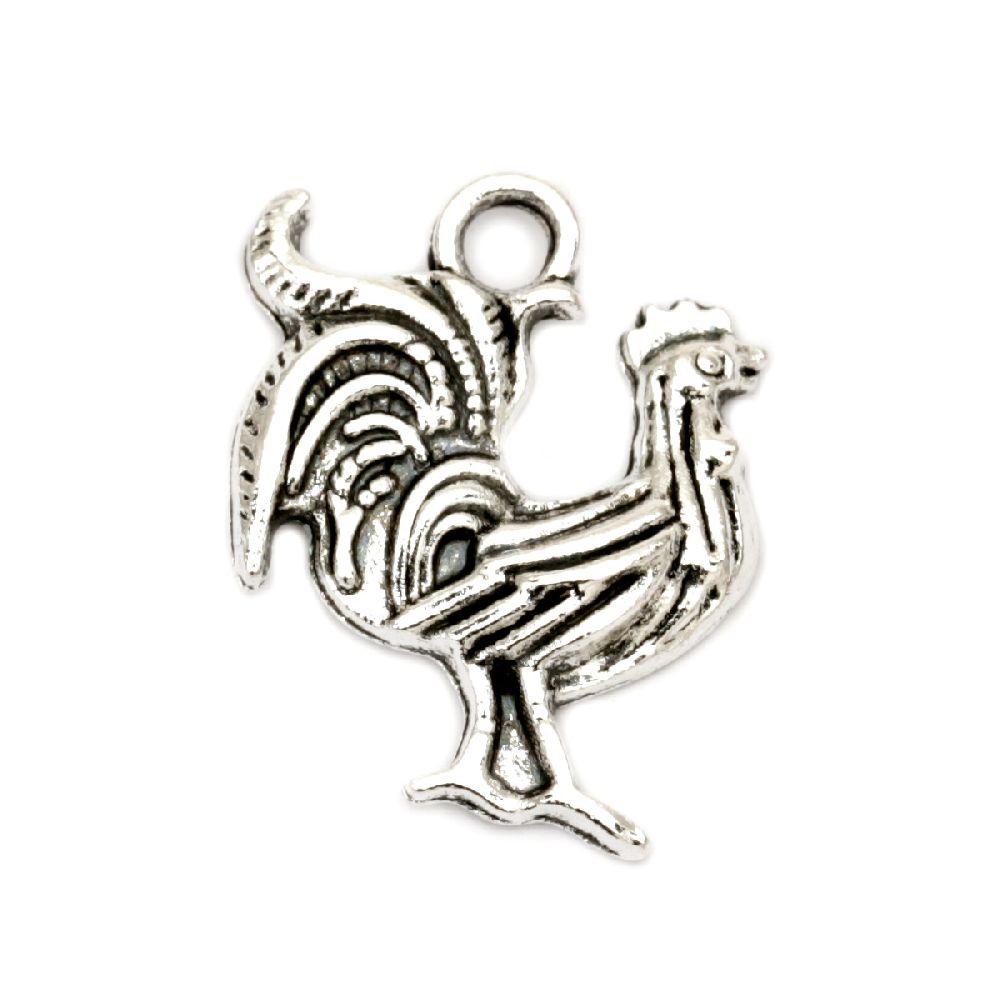 Metal pendant rooster 20.5x19x3 mm hole 2 mm color old silver -5 pieces