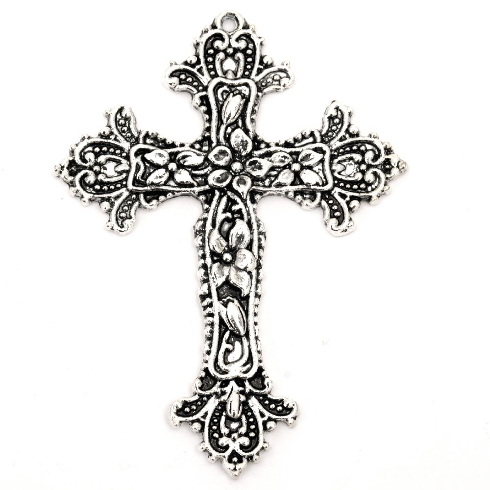 Metal pendant cross 65x49x3 mm hole 2 mm color old silver