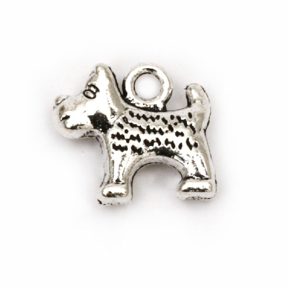 Metal pendant dog 13x14x4 mm hole 2 mm color old silver -10 pieces
