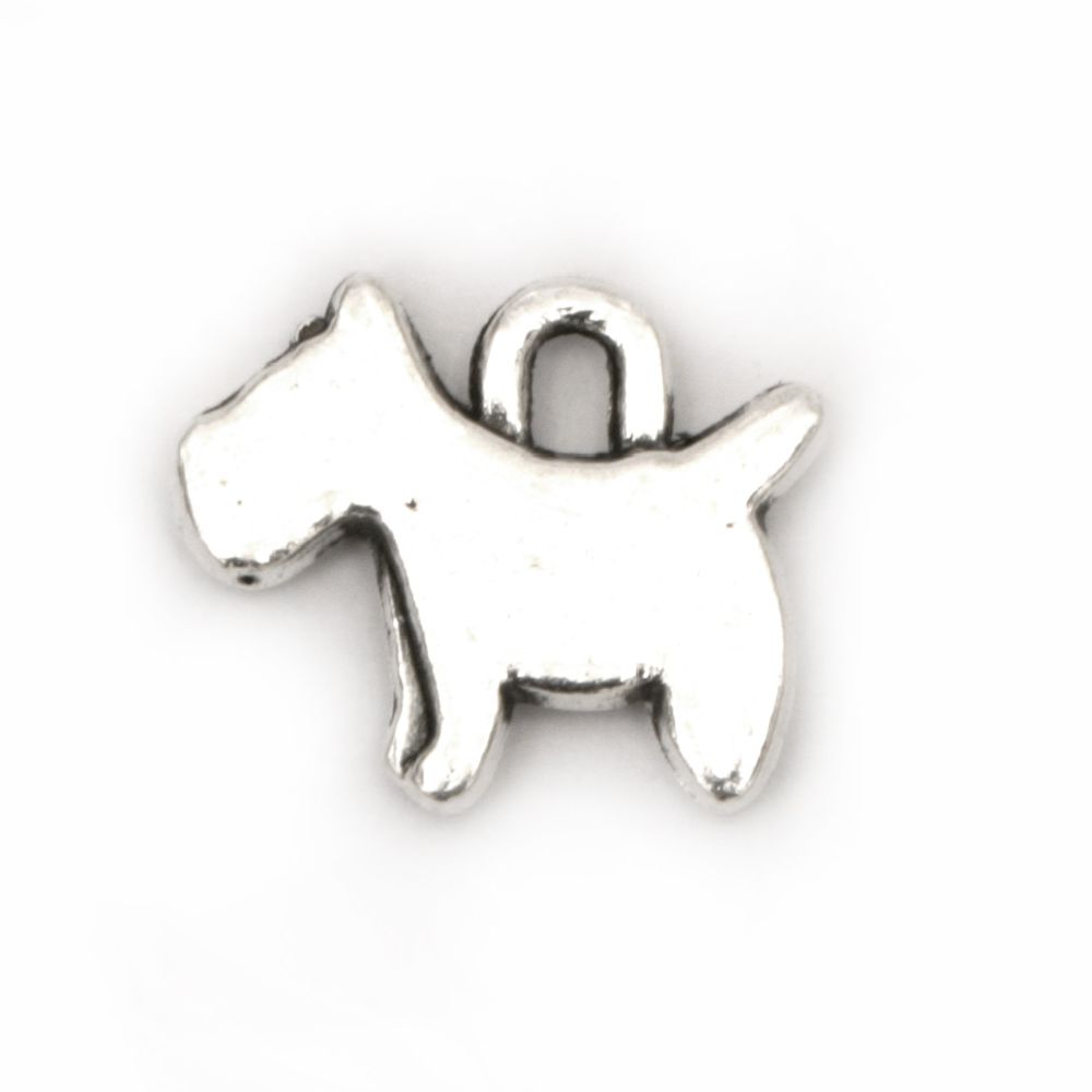 Pandantiv câine metalic 12,5x15x2 mm orificiu 2 mm culoare argintiu -10 bucăți