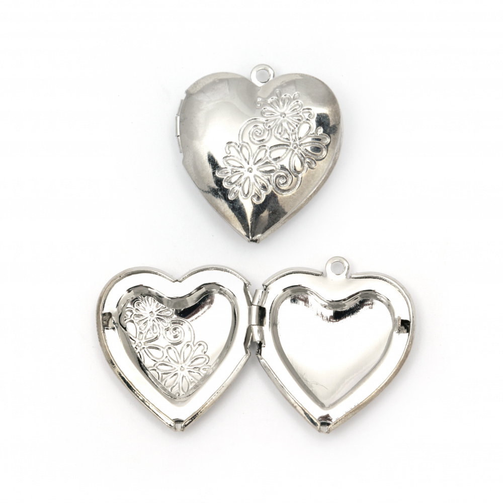 Metal pendant heart opening 28x25 mm built-in base 17.5x18 mm hole 1.5 mm color silver