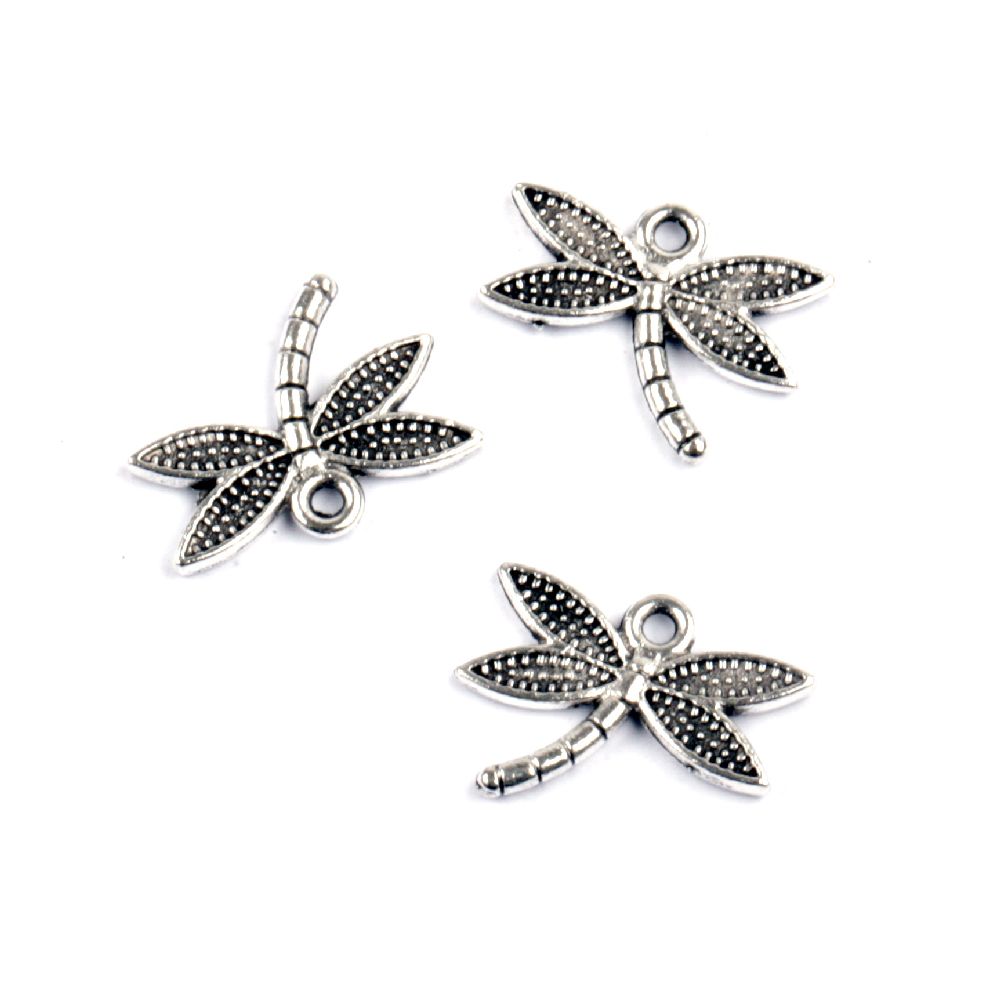 Metal pendant dragonfly 15x17x2 mm hole 2 mm color old silver -10 pieces