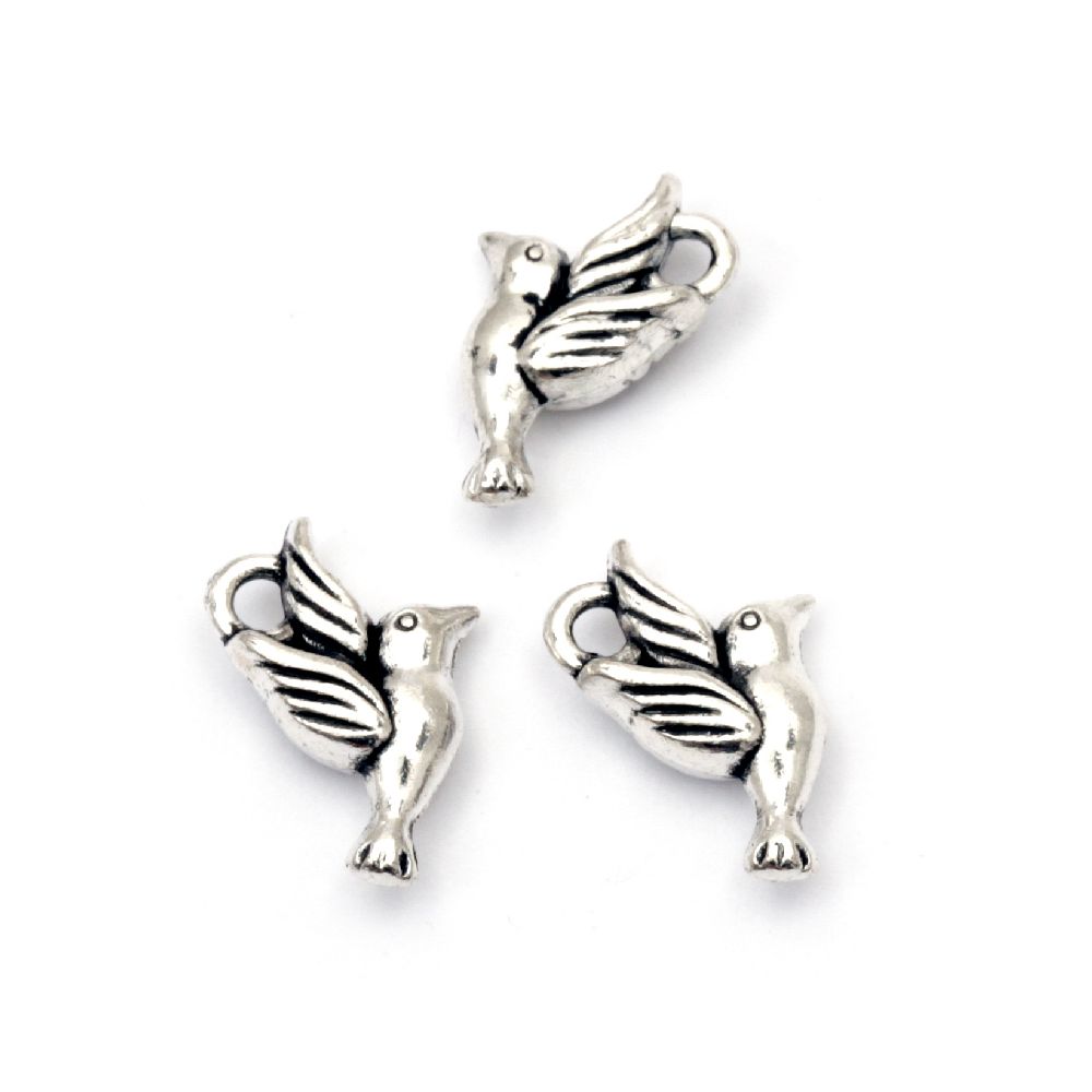 Metal pendant bird 11x13x4 mm hole 2 mm color old silver -10 pieces