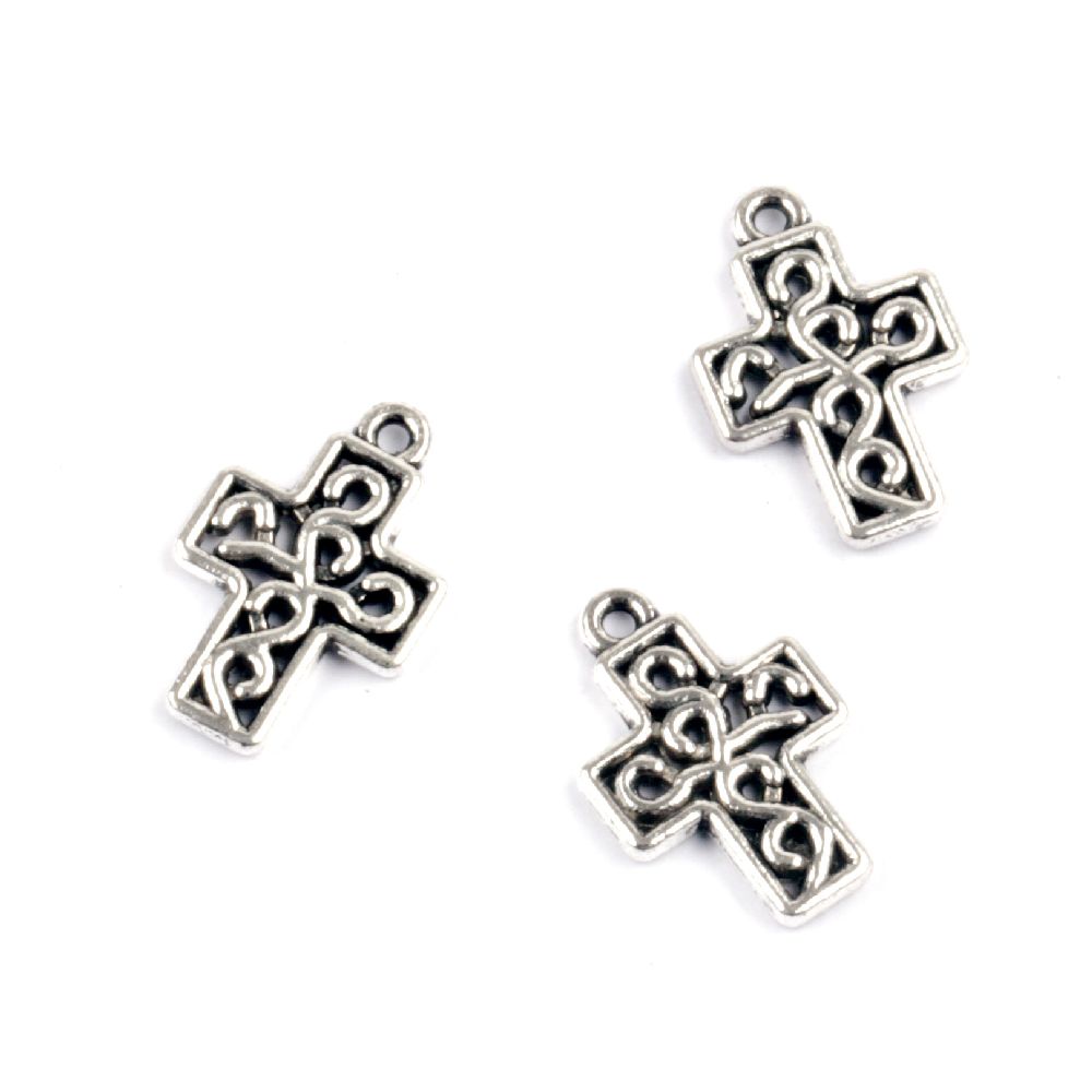 Κρεμαστό μεταλλικό σταυρός 19x13x2 mm τρύπα 1 mm χρώμα ασημί -10τεμάχια