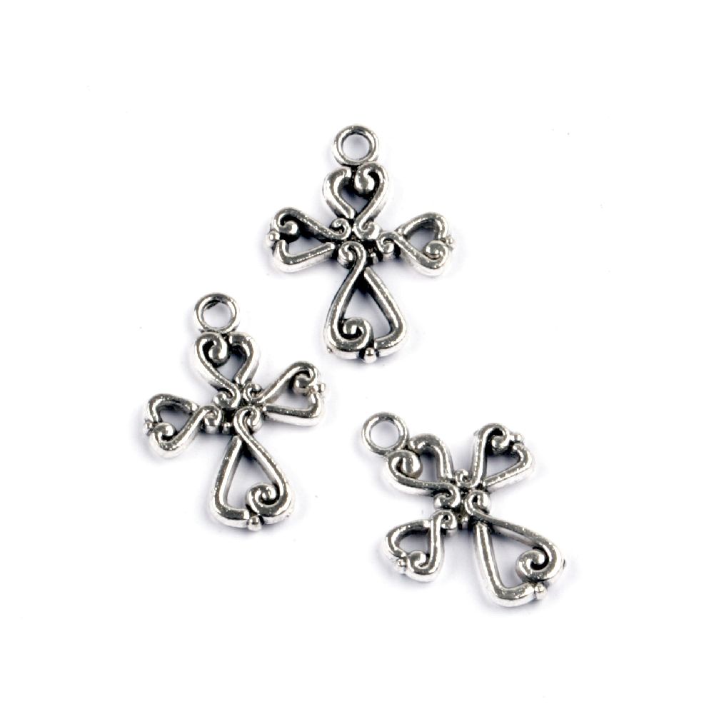 Pendant metal cross 19x14x2 mm hole 2 mm color old silver -10 pieces