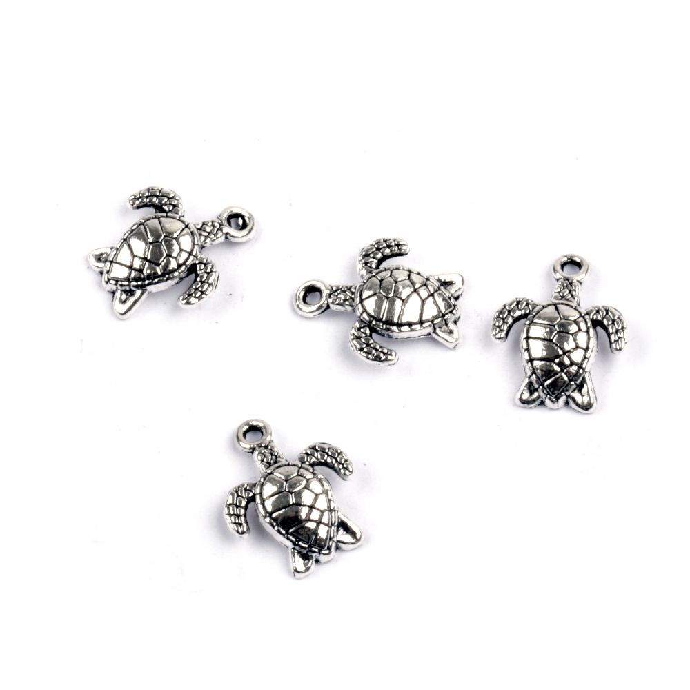 Pendant metal turtle 15x12.5x2.5 mm hole 1.5 mm color old silver -10 pieces