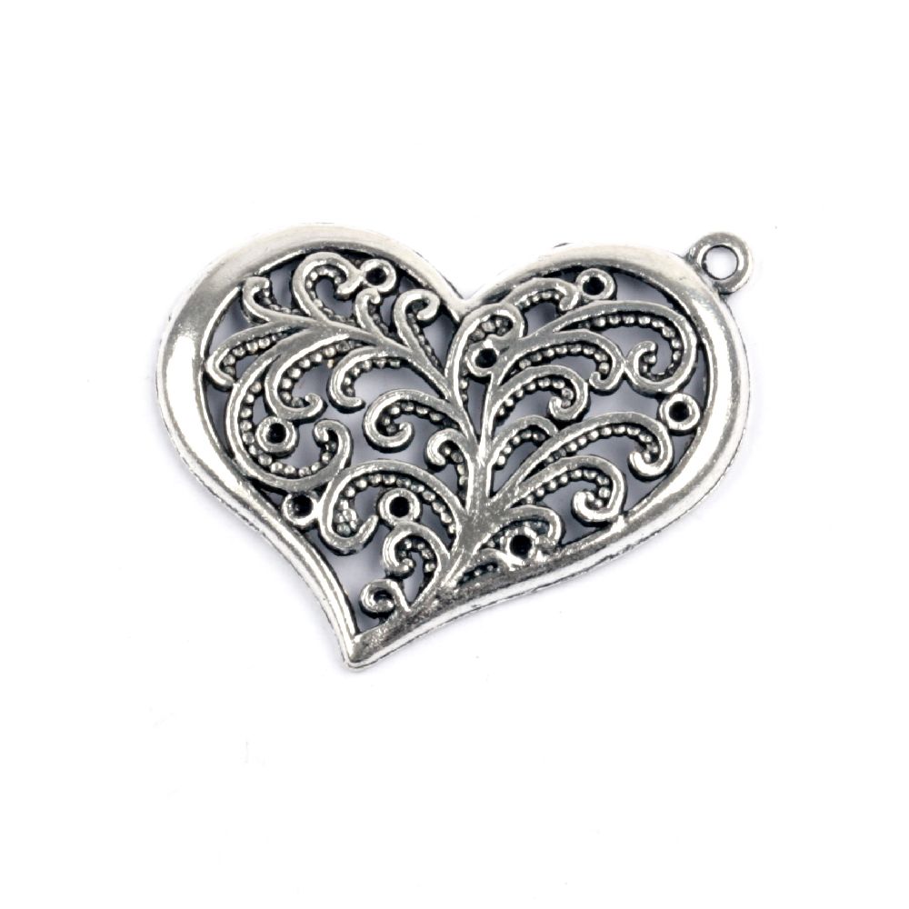 Pendant metal heart 28x36x3 mm hole 2 mm color old silver -2 pieces