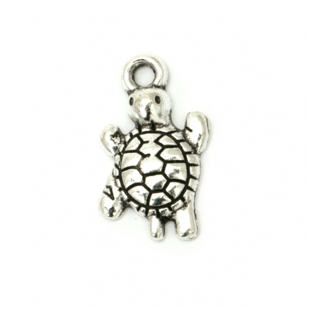 Pendant metal turtle 22x12.5x3 mm hole 2.5 mm color old silver -10 pieces