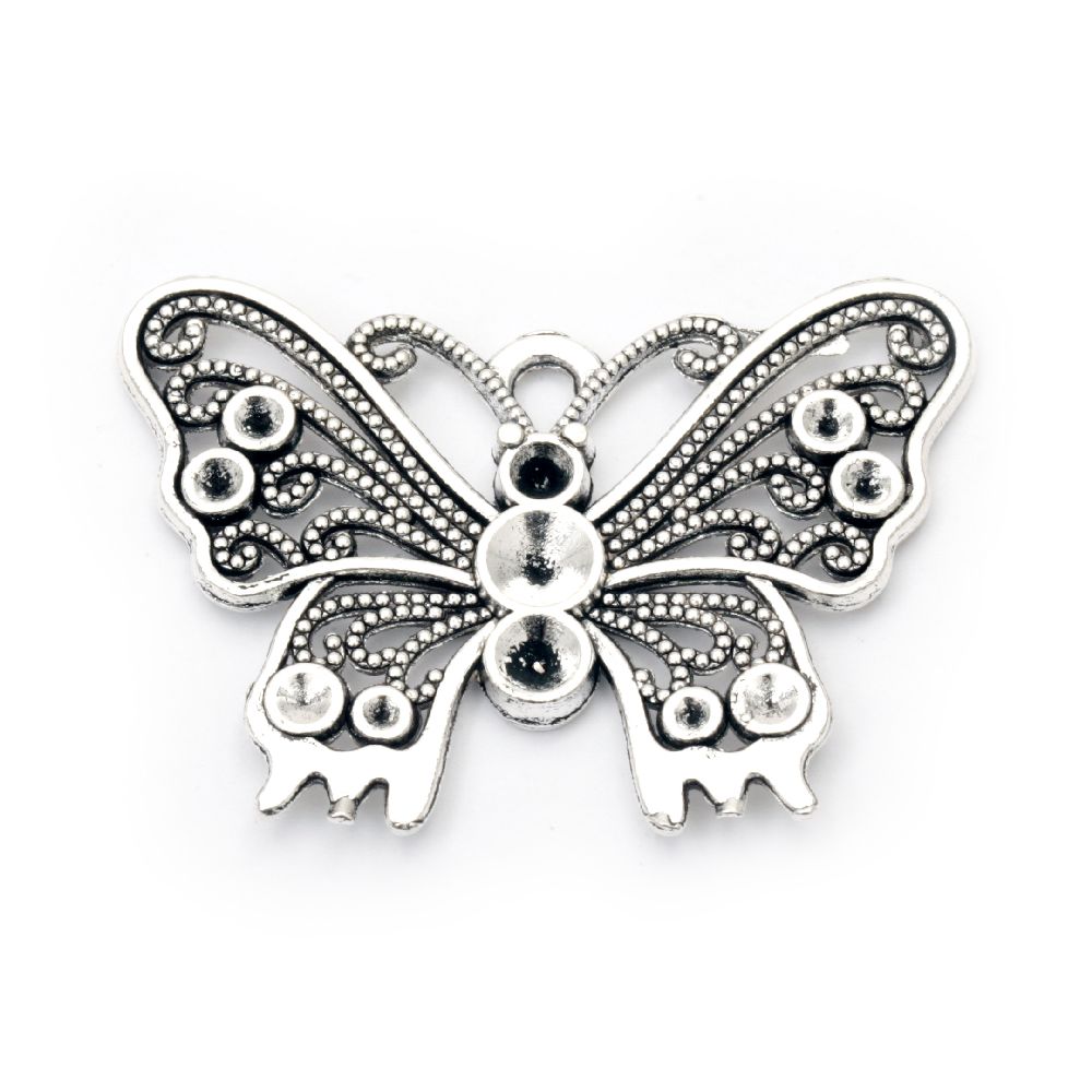 Висулка метална пеперуда 36x50x2 мм дупка 3.5 мм цвят старо сребро