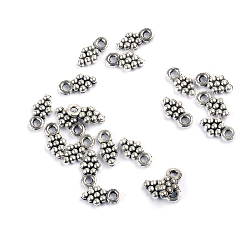 Pendant metal grapes 8x4.5x1.5 mm hole 1 mm color old silver -50 pieces