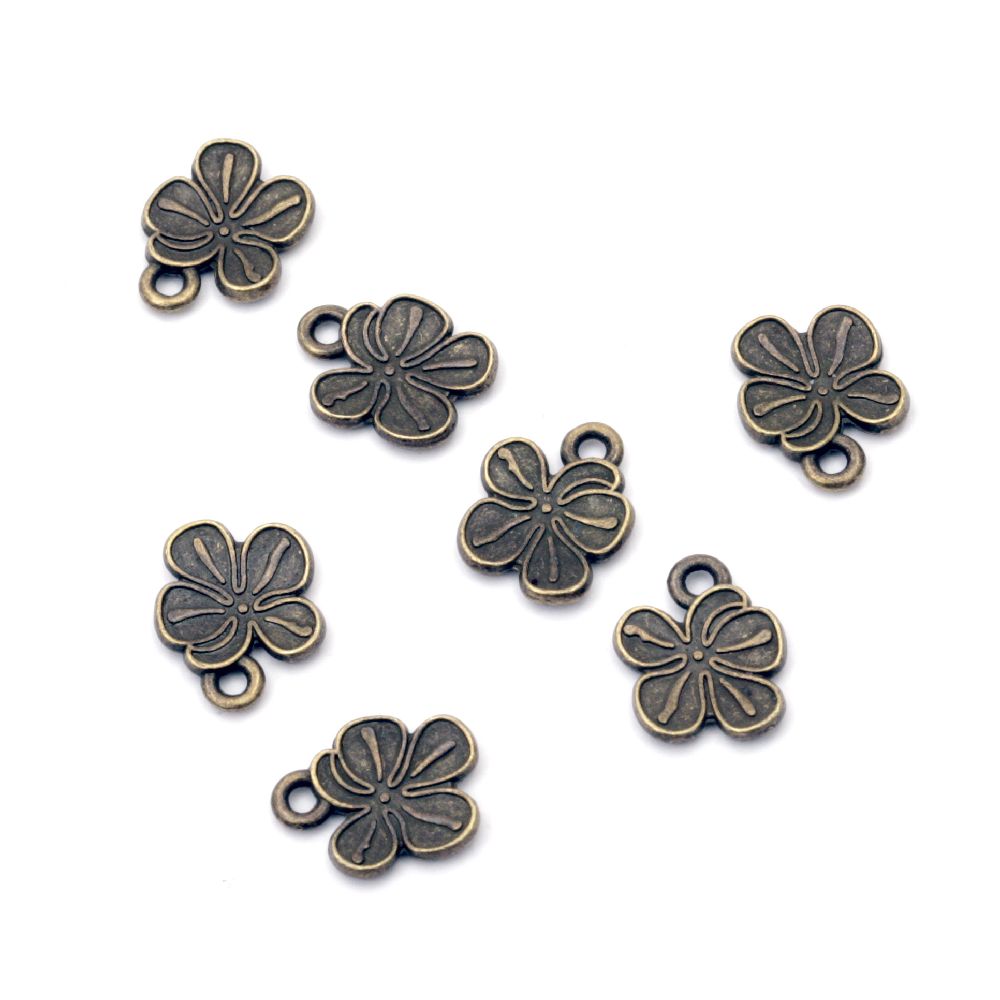 Pandantiv trifoi metalic 11x9x1,5 mm orificiu 1,5 mm culoare bronz antic -20 bucăți