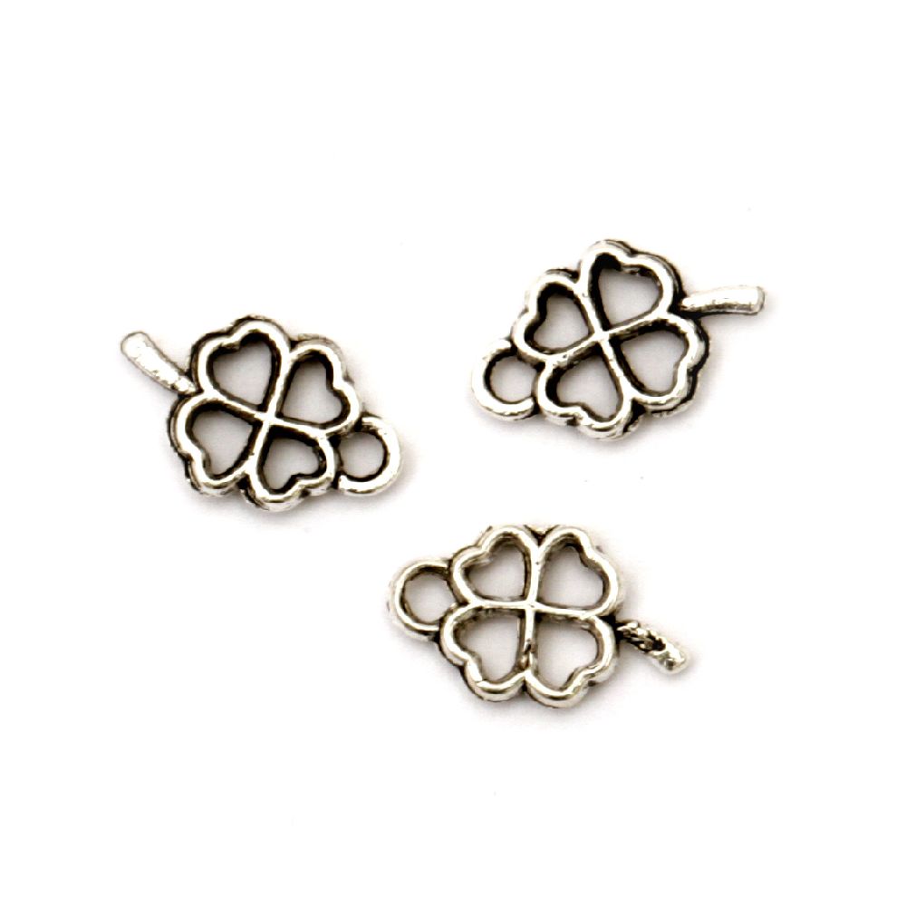 Pendant metal clover 10x6x1.5 mm hole 2 mm color old silver -20 pieces