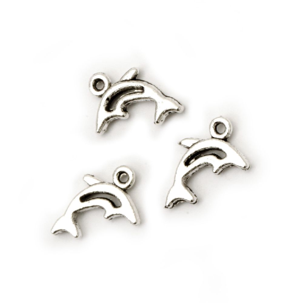 Pendant metal dolphin 8x12x2 mm hole 1.5 mm color silver -20 pieces