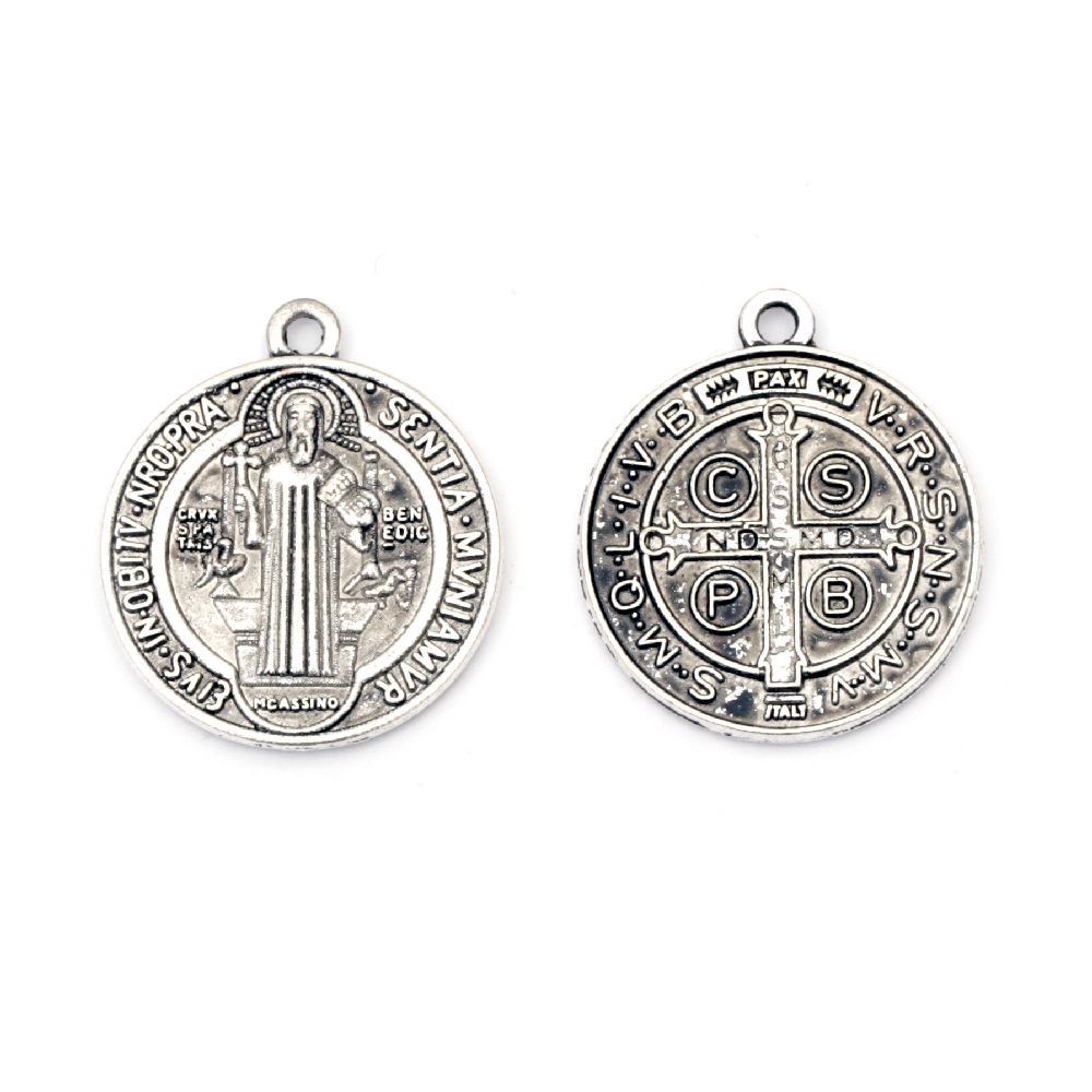 Висулка метална паричка 27x23.5x2 мм дупка 2 мм цвят старо сребро -5 броя