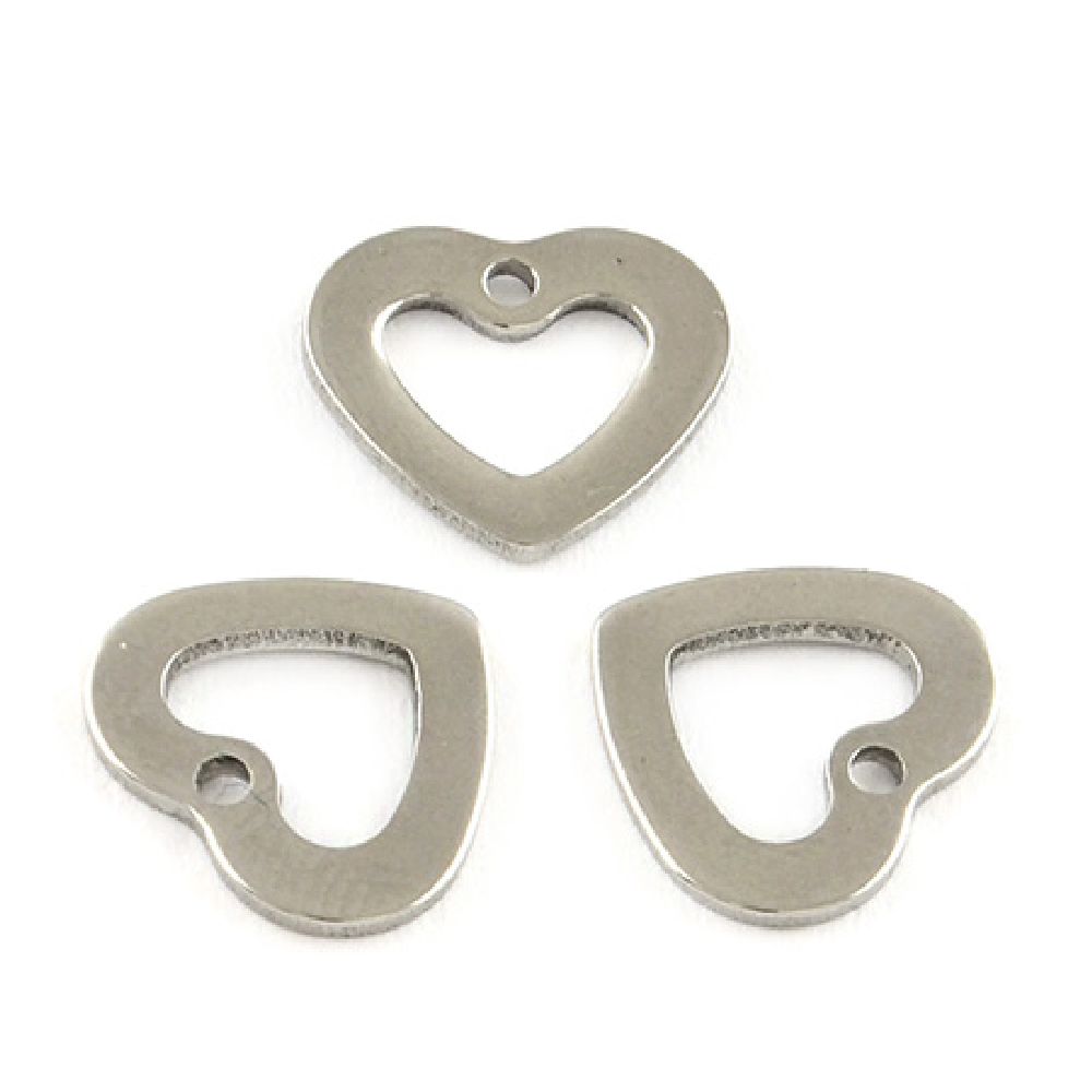 Bead metal steel heart 10x11x1 hole 1.5 mm color silver -5 pieces